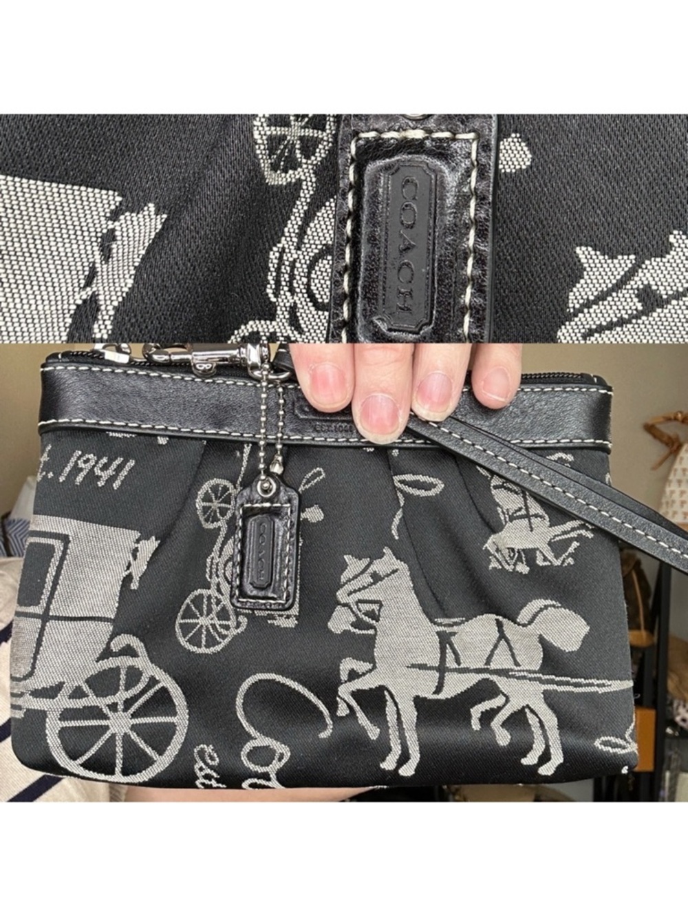 Coach Black and Cream Signature Horse & Carriage Tote with Wristlet, 2 Piece Set - Picture 4 of 14